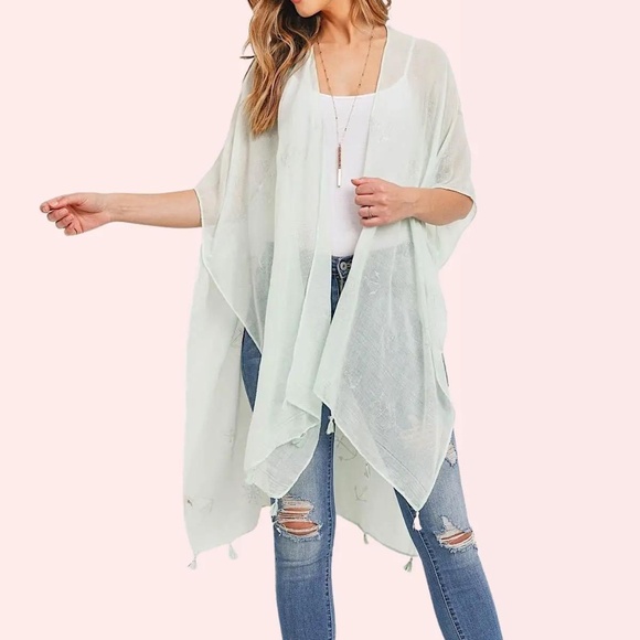 TPO Women's One Size Sheer Mint Green Anchor Shawl Wrap - Plus or Regular Size - Picture 2 of 7